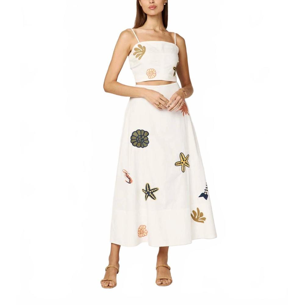 Cleobella White Maxi Skirt with Multicolor Sea Motif NEVER WORN